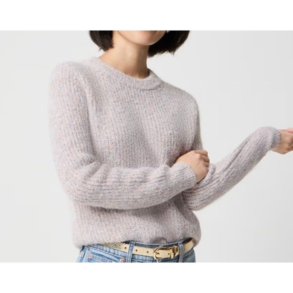 J. Crew Metallic Sequin Festive Cozy Pink Rainbow‎ Crewneck Sweater SZ L